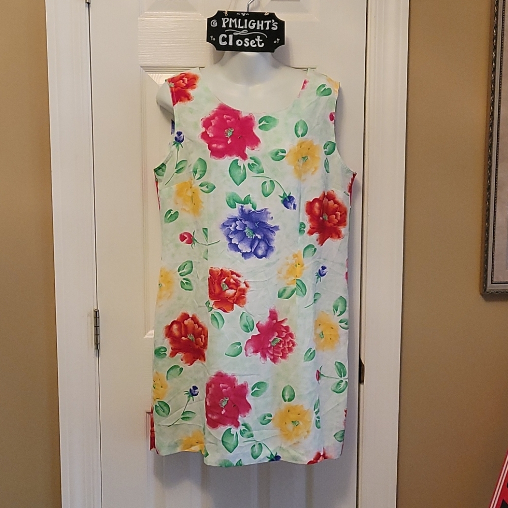 Kathie Lee Collection 14 Sheath Dress Sleeveless Floral White Pink Purple